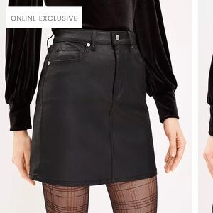 NWT Loft Black Coated Denim Skirt